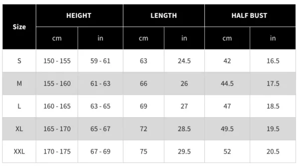 SIZE CHART WOMEN kit