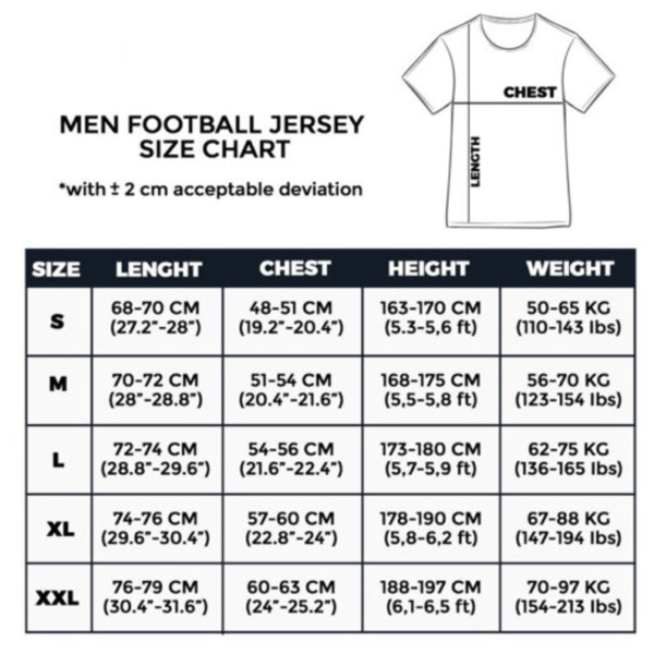 size chart men soccer jersey